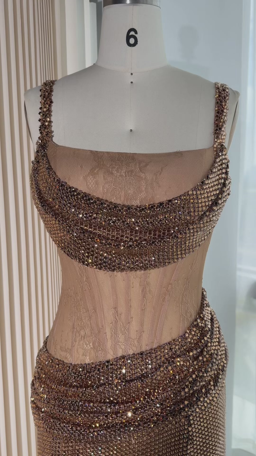 Champagne Sparkly High Slit Evening Dress-9