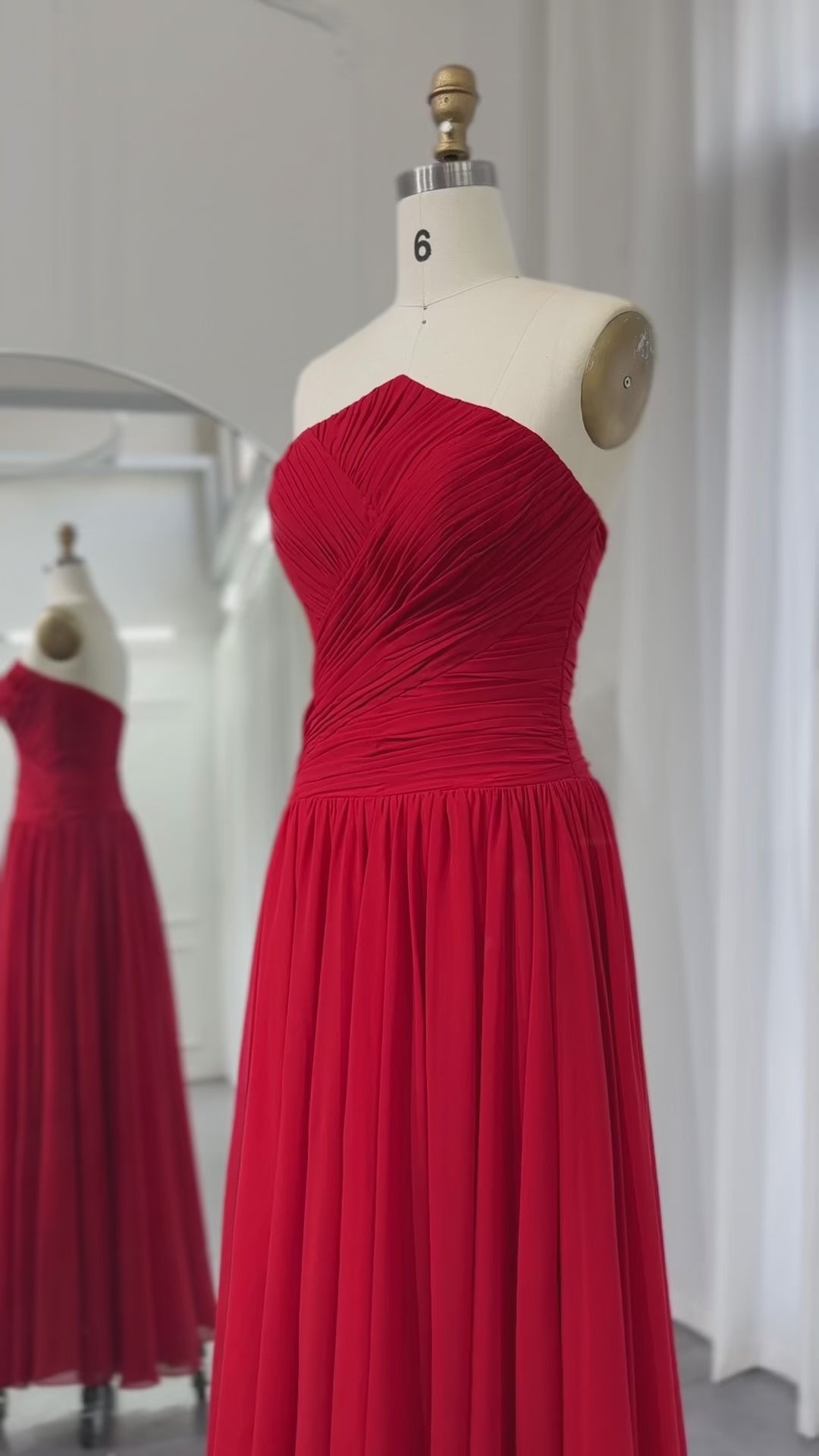 Arabic Burgundy Chiffon Strapless Evening Dress with Slit SF141