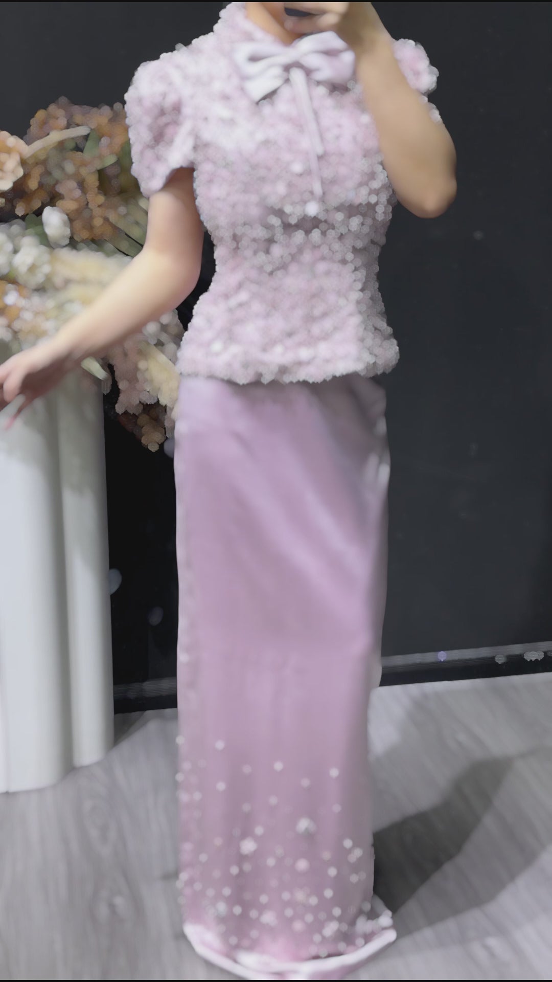 Luxury Pink Sequin Beaded Two-Piece Evening Dress SS547-3