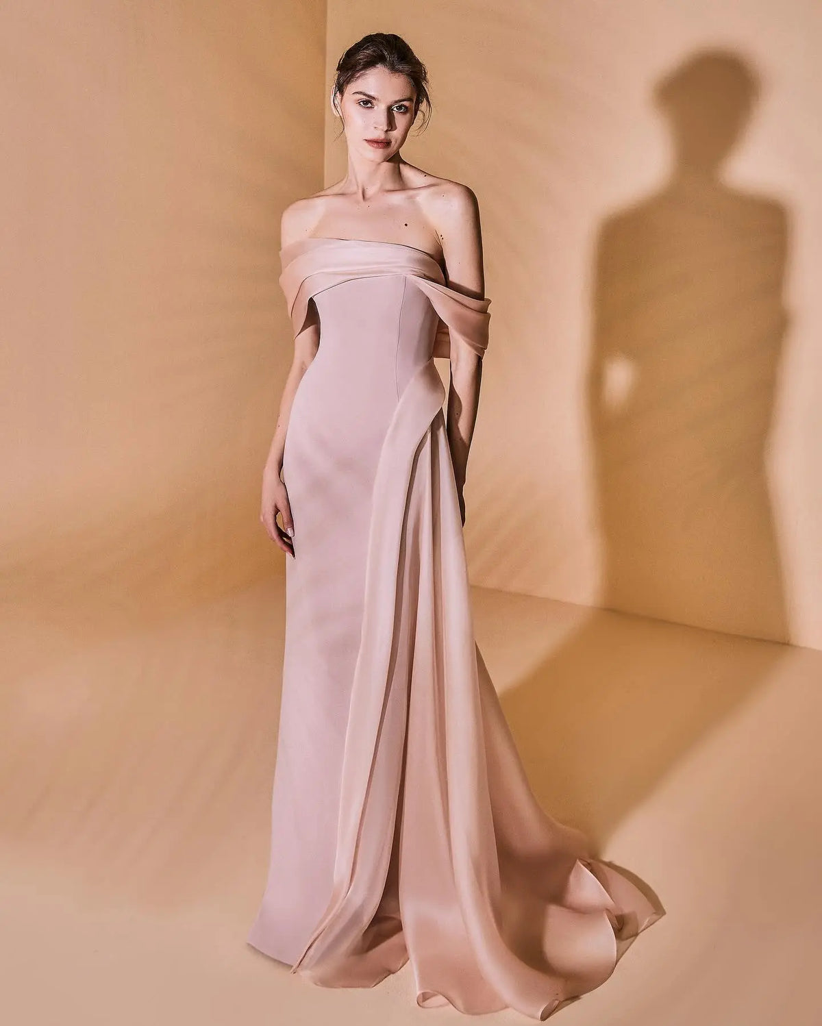 Elegant Pink Off Shoulder Evening Dress with Overskirt SF370 Elegant Pink Off Shoulder Evening Dress with Overskirt SF370