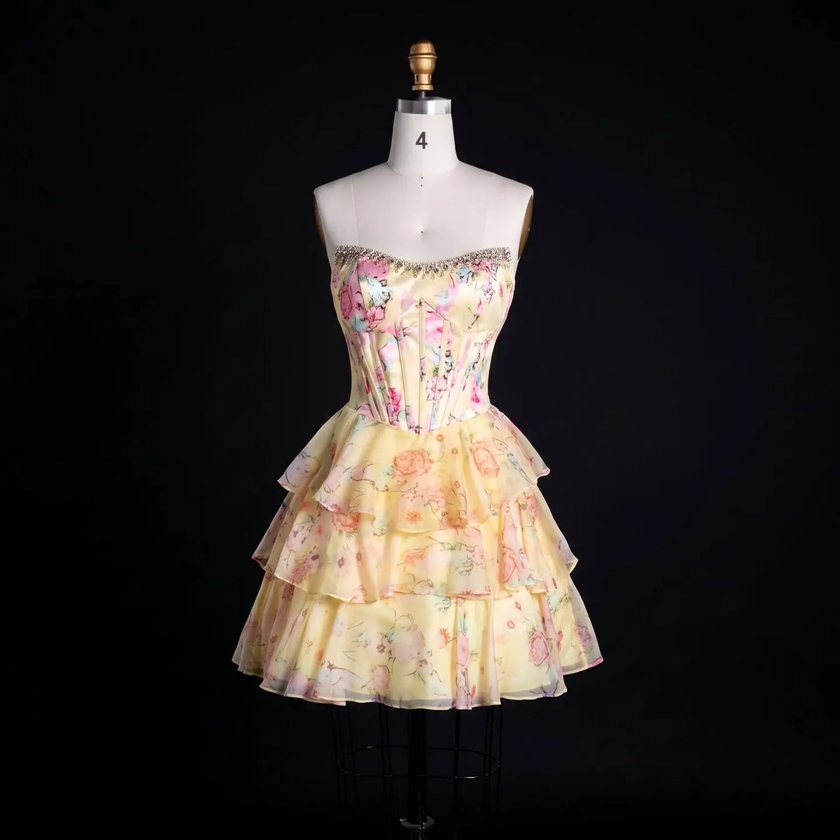 Yellow Floral Strapless Corset Mini Dress RM197