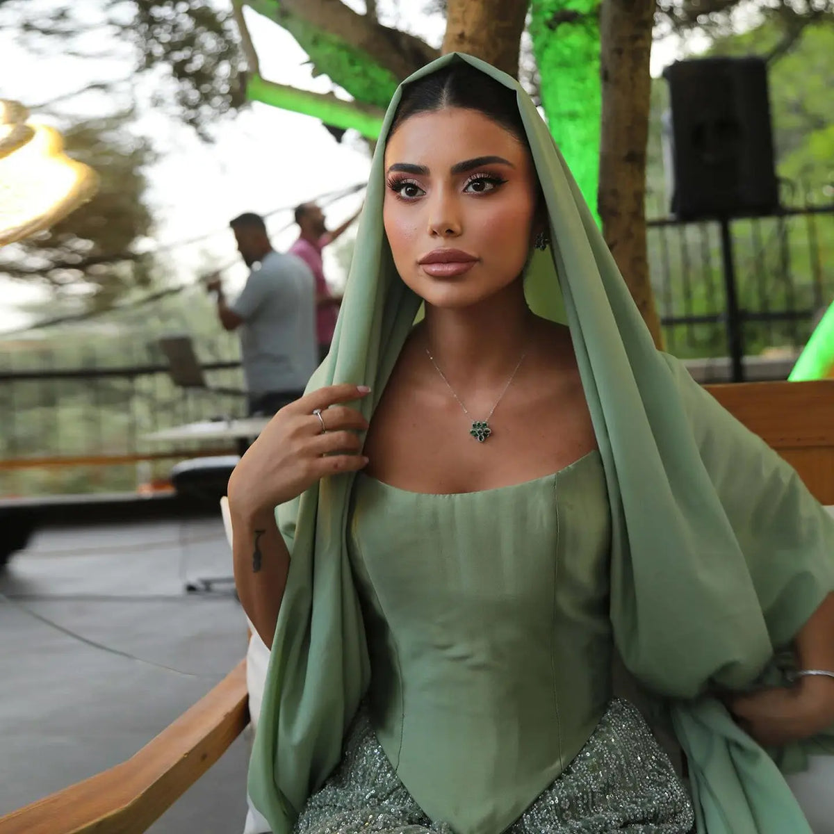 Luxury Sage Green with Scarf ALine Evening Dress SS639 Sage Green / 12 Luxury Sage Green with Scarf ALine Evening Dress SS639 Sage Green / 12