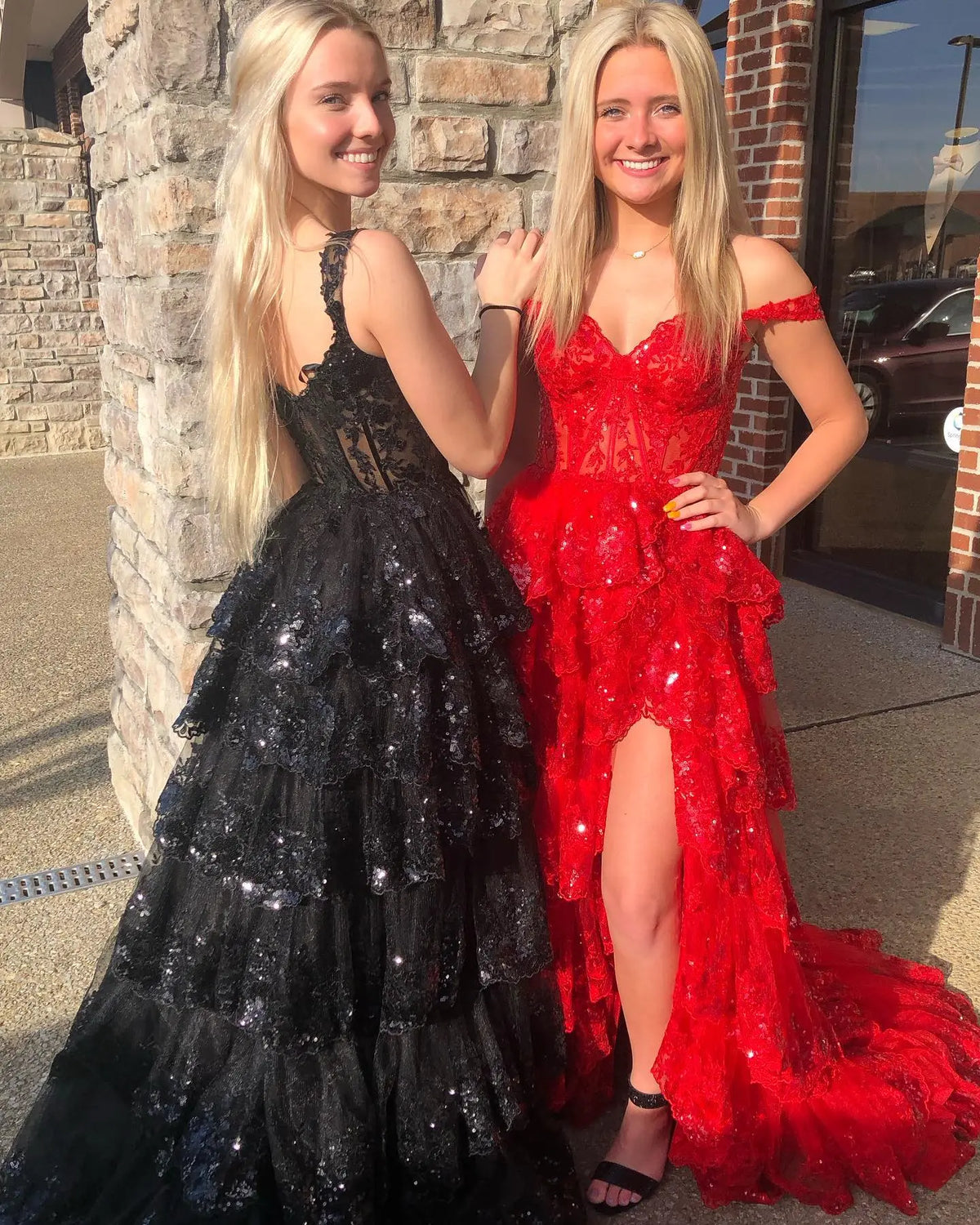 Stylish Black Ruffles Off shoulder Prom Dress with High Slit SH150 - SHARONSAID Stylish Black Ruffles Off shoulder Prom Dress with High Slit SH150 - SHARONSAID