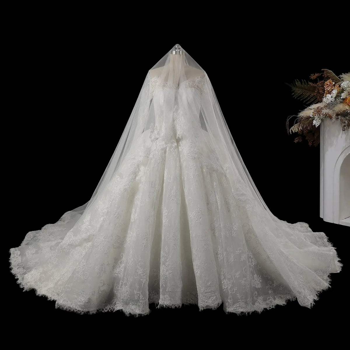 White Long Sleeve Off Shoulder Wedding Dress SW754