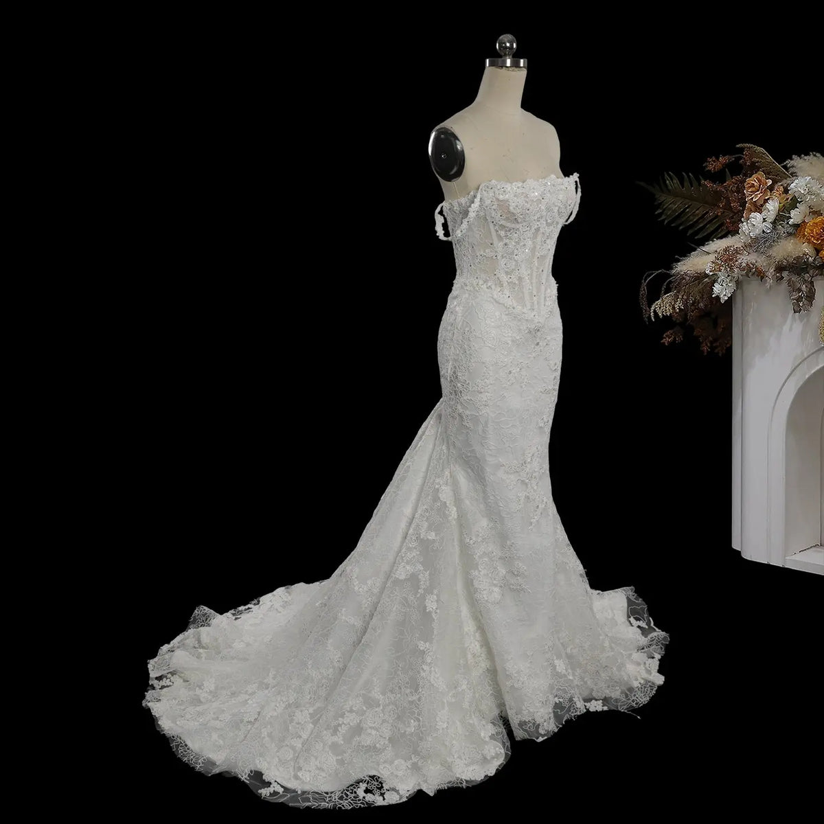 White Off Shoulder Mermaid Wedding Dress SW758-4
