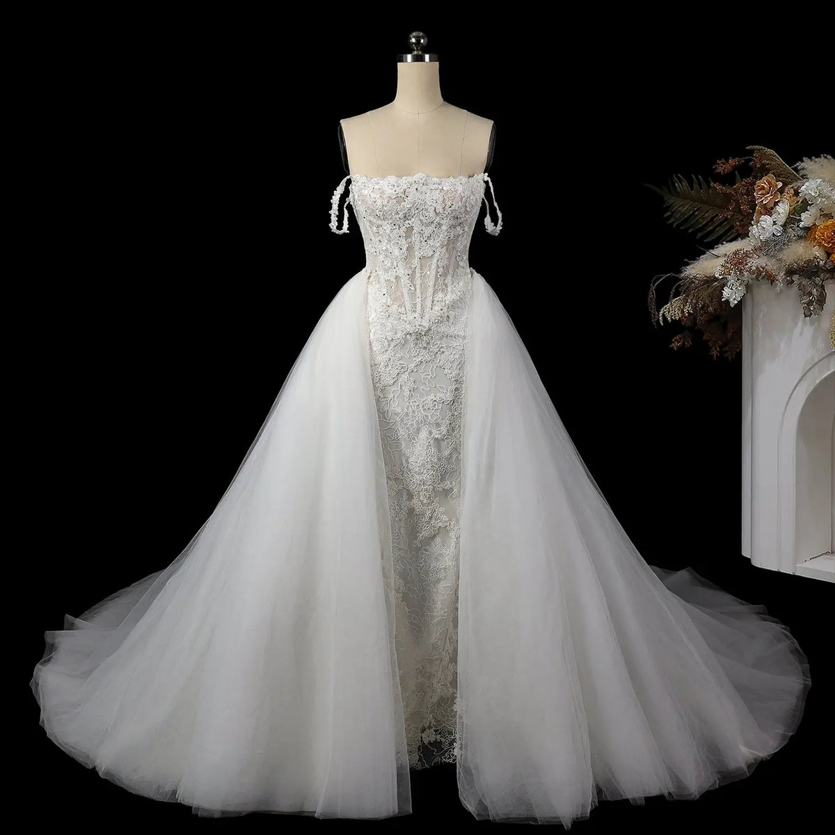 White Off Shoulder Mermaid Wedding Dress SW758-3