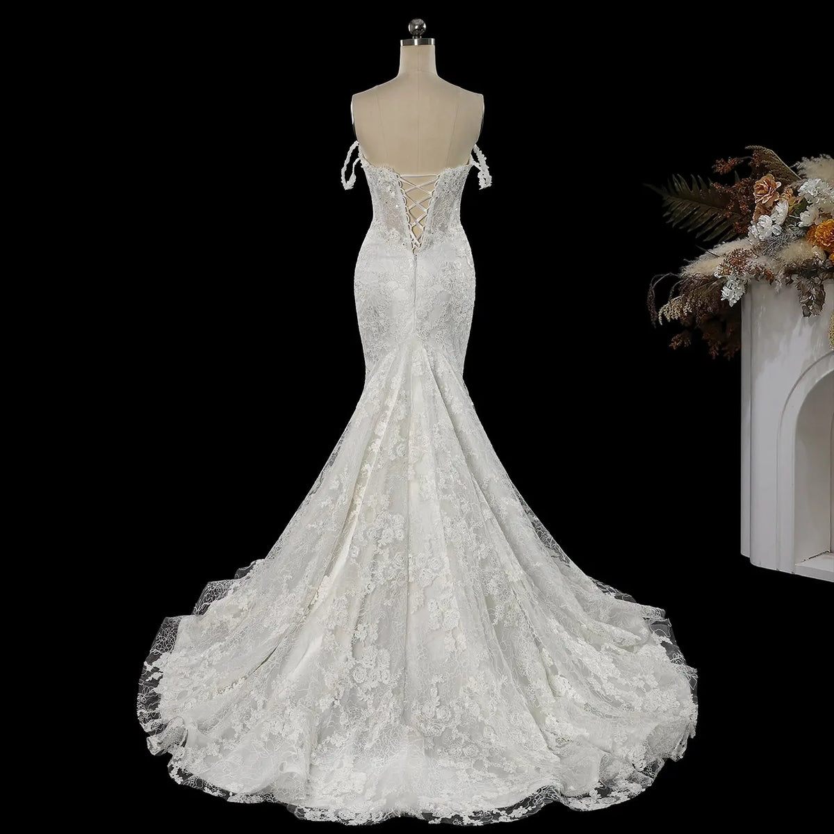 White Off Shoulder Mermaid Wedding Dress SW758-6