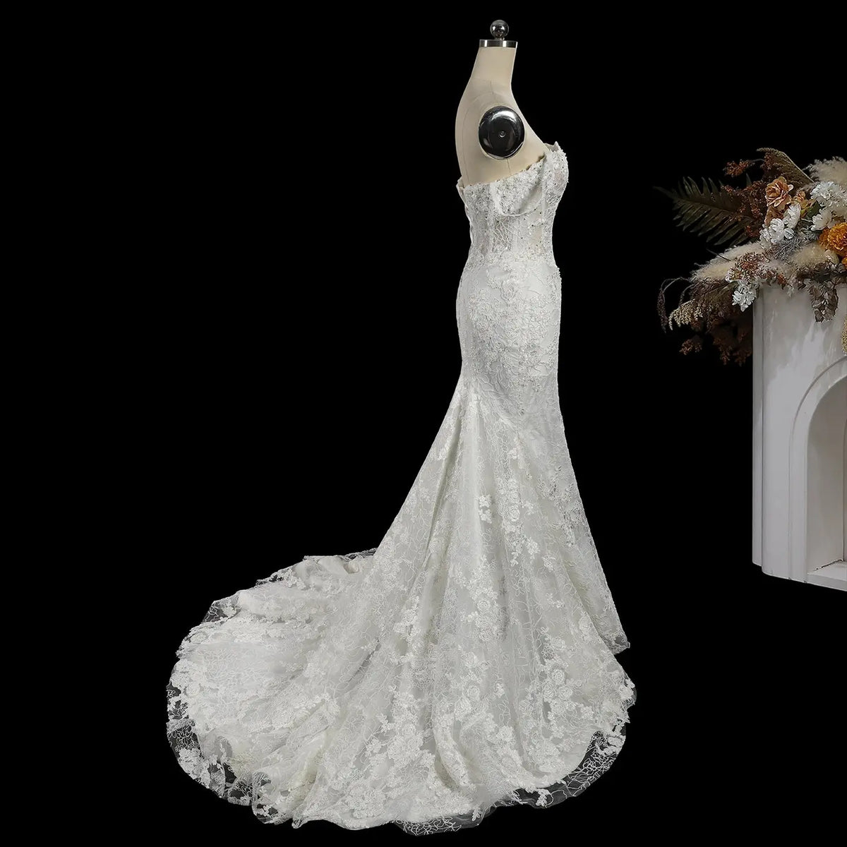 White Off Shoulder Mermaid Wedding Dress SW758-8