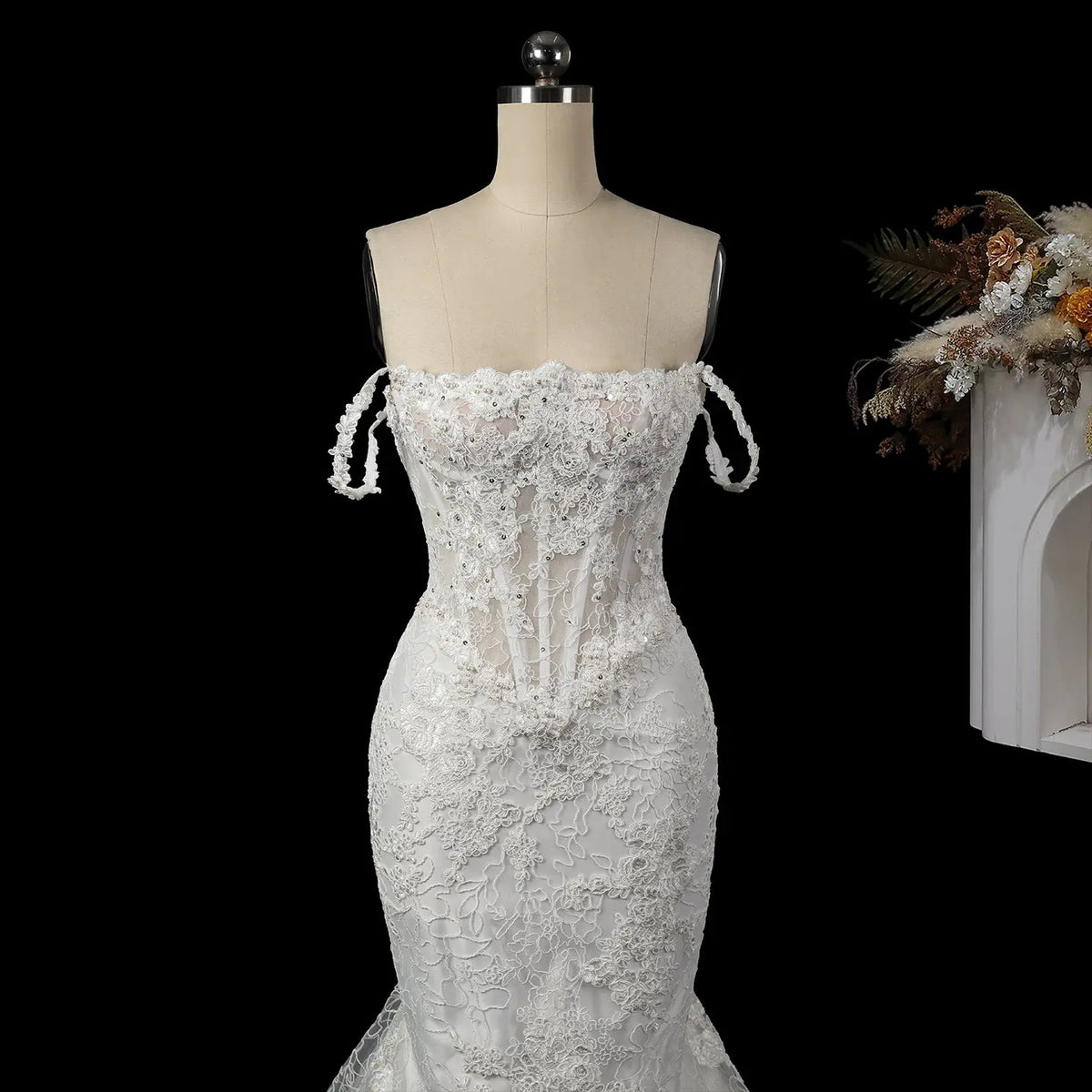 White Off Shoulder Mermaid Wedding Dress SW758-9