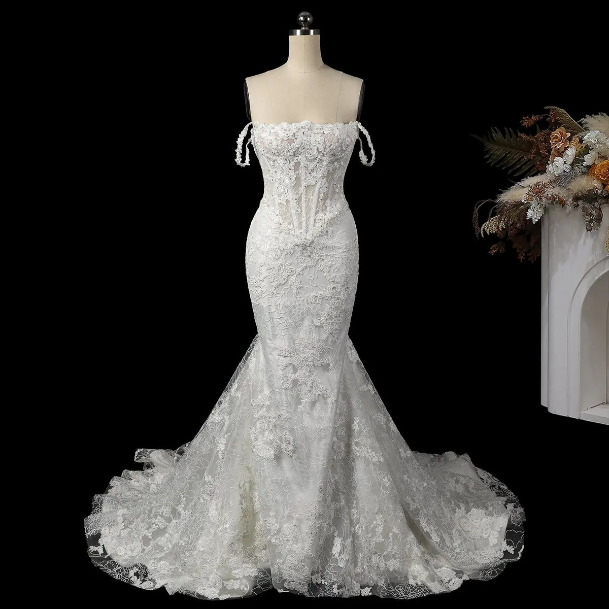 White Off Shoulder Mermaid Wedding Dress SW758-2