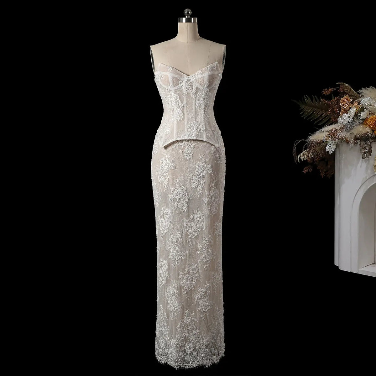 White Strapless Corset Sheath Wedding Dress SW744