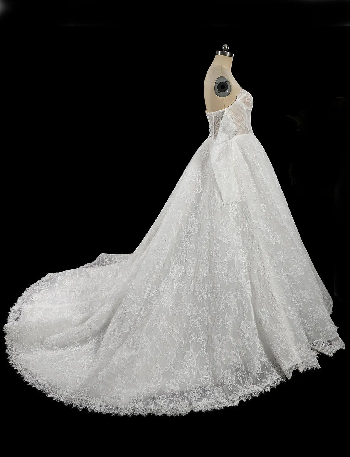 Off White Floral Lace Ball Gown Wedding Dress-5