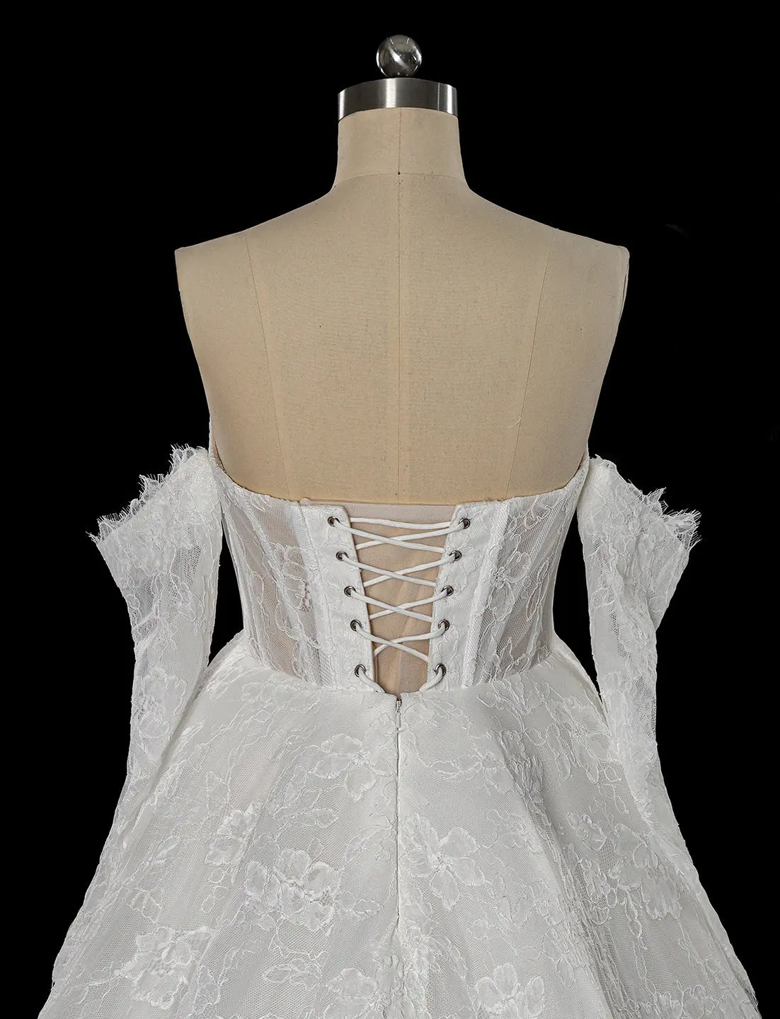 Off White Floral Lace Ball Gown Wedding Dress-7