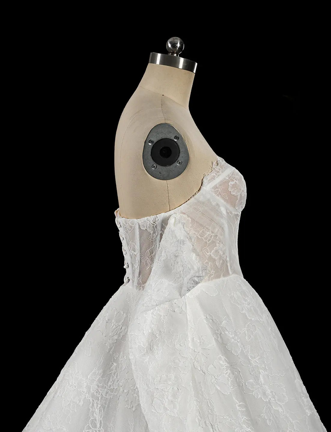 Off White Floral Lace Ball Gown Wedding Dress-6