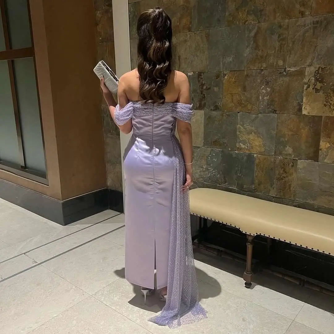 Elegant Off Shoulder Lilac Evening Dress with Overskirt SS340 - SHARONSAID Elegant Off Shoulder Lilac Evening Dress with Overskirt SS340 - SHARONSAID