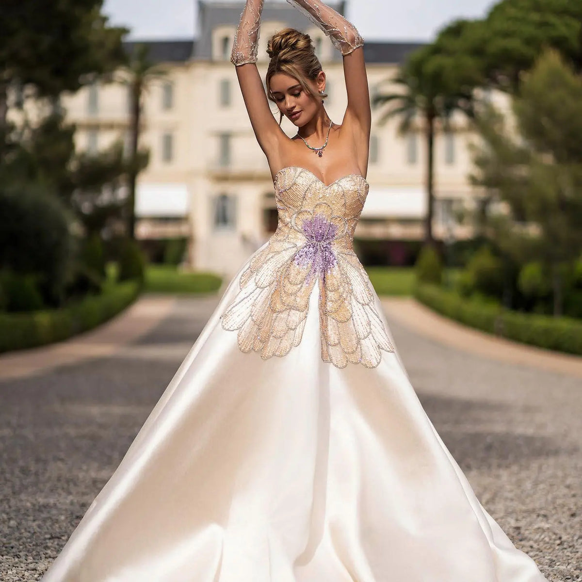 Luxury Beaded Butterfly Beige Strapless Evening Dress SS467 Luxury Beaded Butterfly Beige Strapless Evening Dress SS467