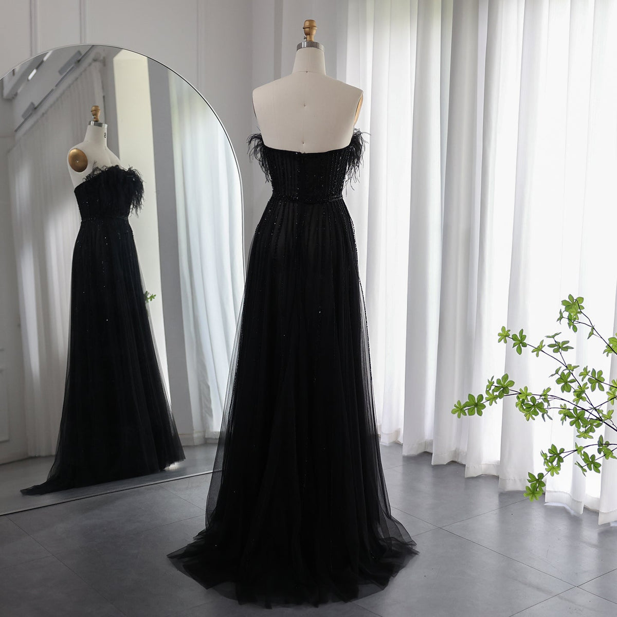 Dreamy Vow Luxury Dubai Black Feathers Evening Dresses for Women Wedding Party Elegant Long Pink Arabic Formal Prom Dress 401
