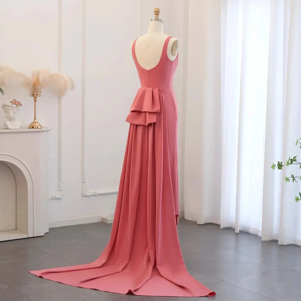 Elegant Coral Pink Butterfly Beaded Evening Dress SS471 - SHARONSAID Elegant Coral Pink Butterfly Beaded Evening Dress SS471 - SHARONSAID