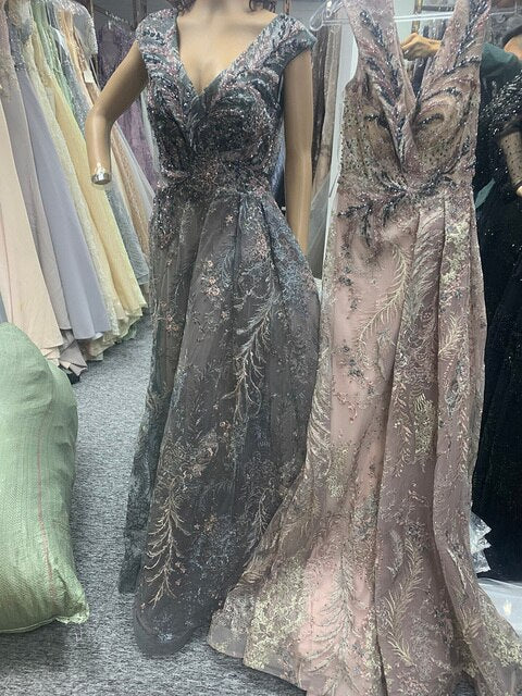 Dreamy Vow Elegant Dubai Gray Long Mermaid Evening Dresses Luxury Crystal Arabic Plus Size Women Formal Dress for Wedding Guest Party 093