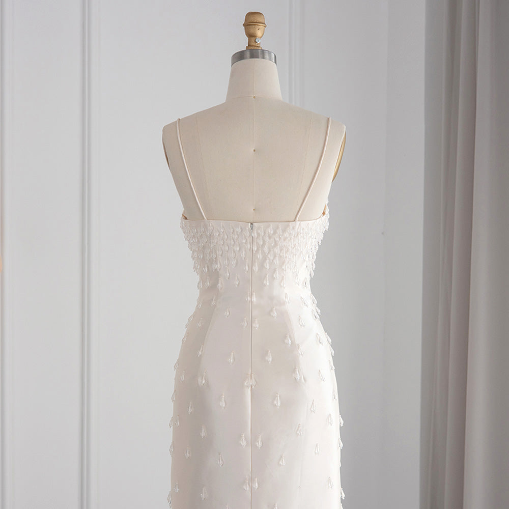 Dreamy Vow Navy Blue Spaghetti Straps Midi Evening Dress 2023 Luxury Dubai Beige Pink Arabic Women Wedding Party Gown 315