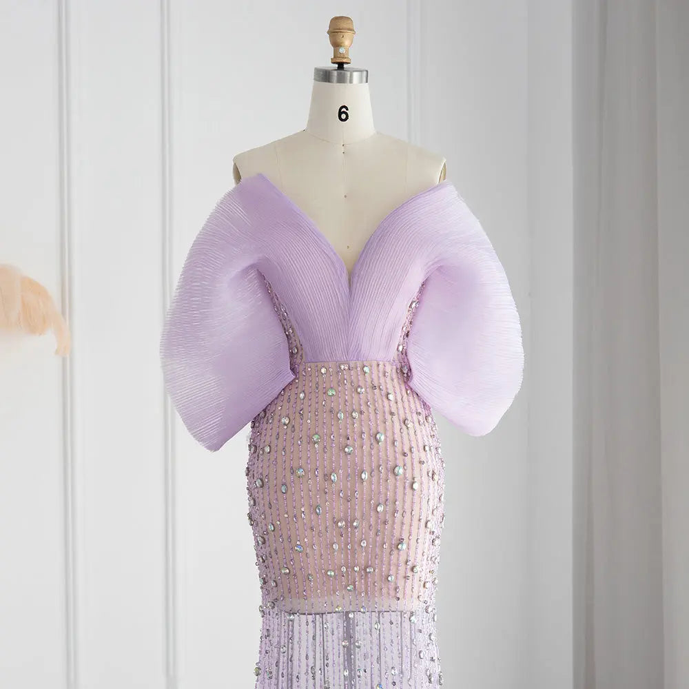 Dreamy Vow Luxury Dubai Lilac Long Evening Dress for Women Wedding Party 2023 Elegant Off Shoulder Arabic Formal Prom Gown 327