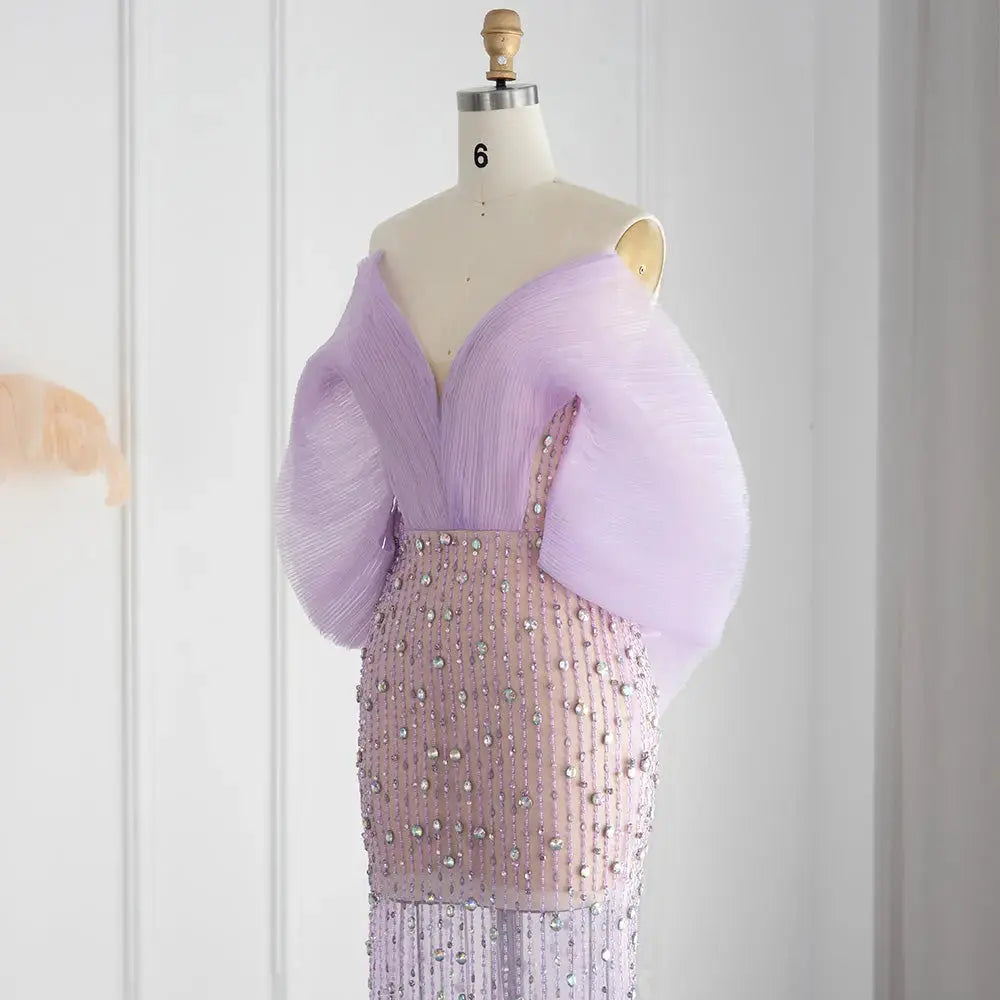 Dreamy Vow Luxury Dubai Lilac Long Evening Dress for Women Wedding Party 2023 Elegant Off Shoulder Arabic Formal Prom Gown 327