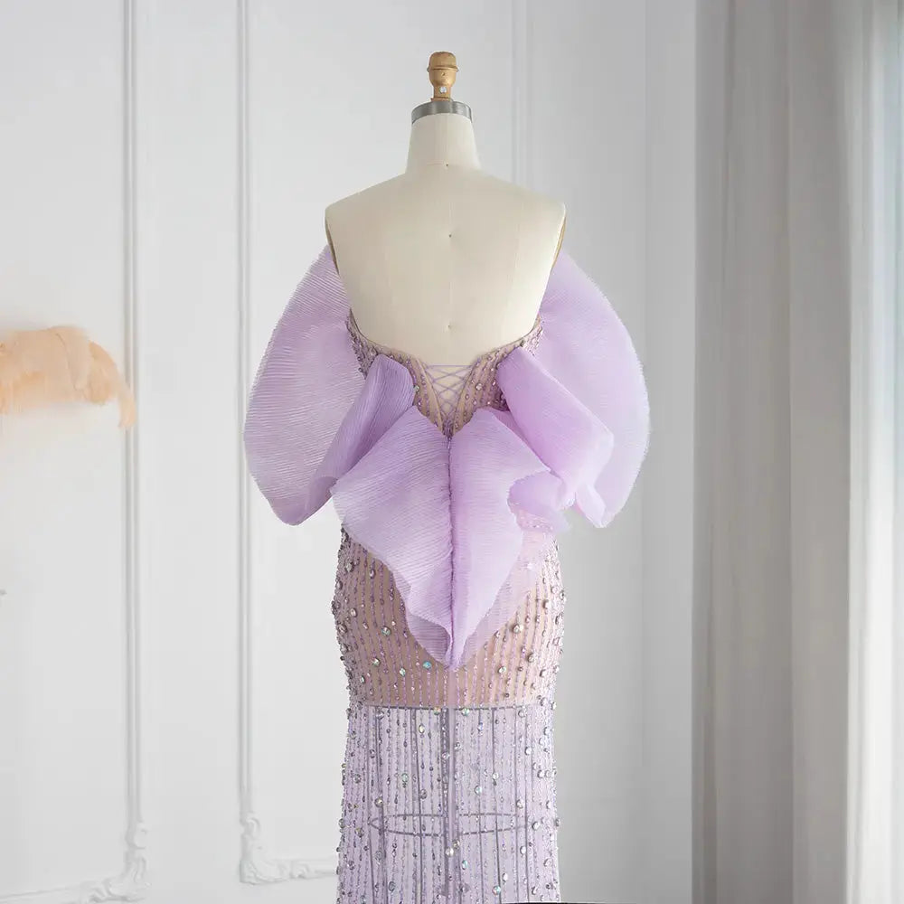 Dreamy Vow Luxury Dubai Lilac Long Evening Dress for Women Wedding Party 2023 Elegant Off Shoulder Arabic Formal Prom Gown 327