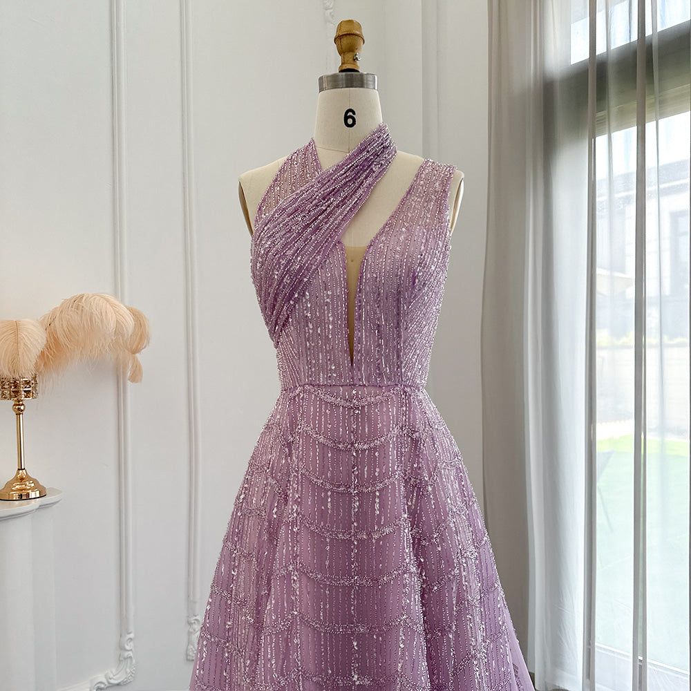 DreamyVow Luxury Beaded Dubai Lilac Evening Dresses for Women Wedding Party 2023 Elegant Long Arabic Prom Formal Gowns 329