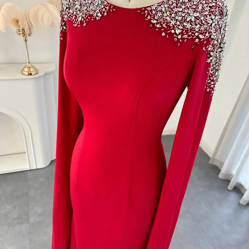 DreamyVow Elegant White Mermaid Dubai Evening Dress for Women Wedding Party Cape Sleeves Muslim Long Formal Dresses 200