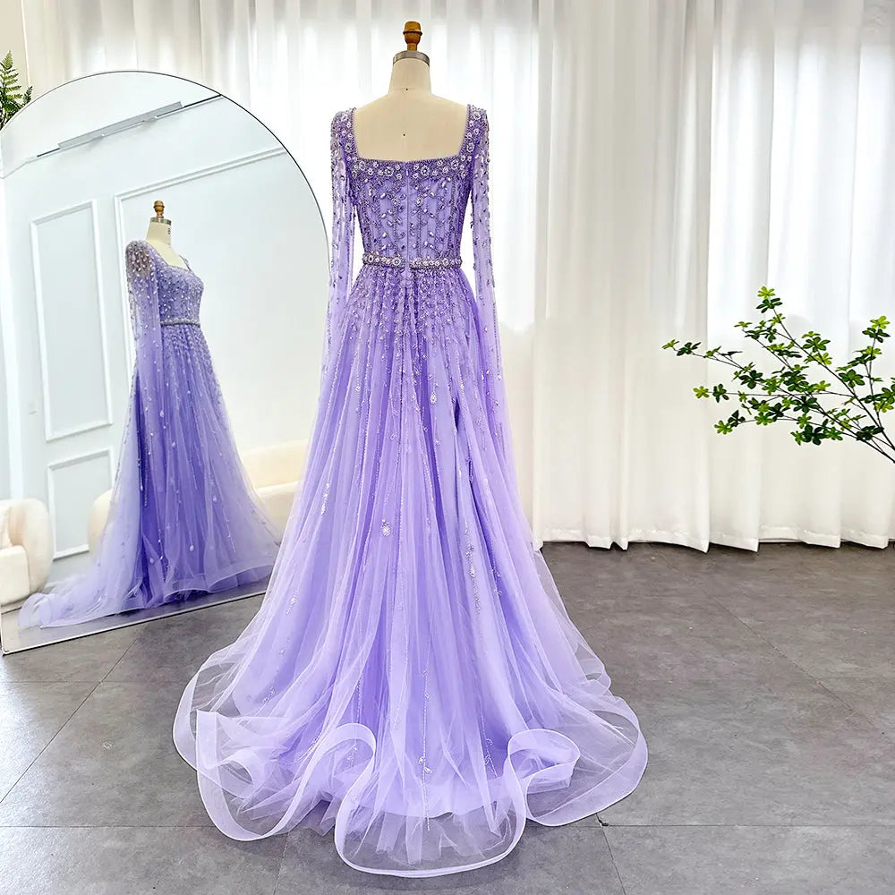 Luxury Square Neck Evening Dress with Cape Sleeves SS494 - SHARONSAID Luxury Square Neck Evening Dress with Cape Sleeves SS494 - SHARONSAID