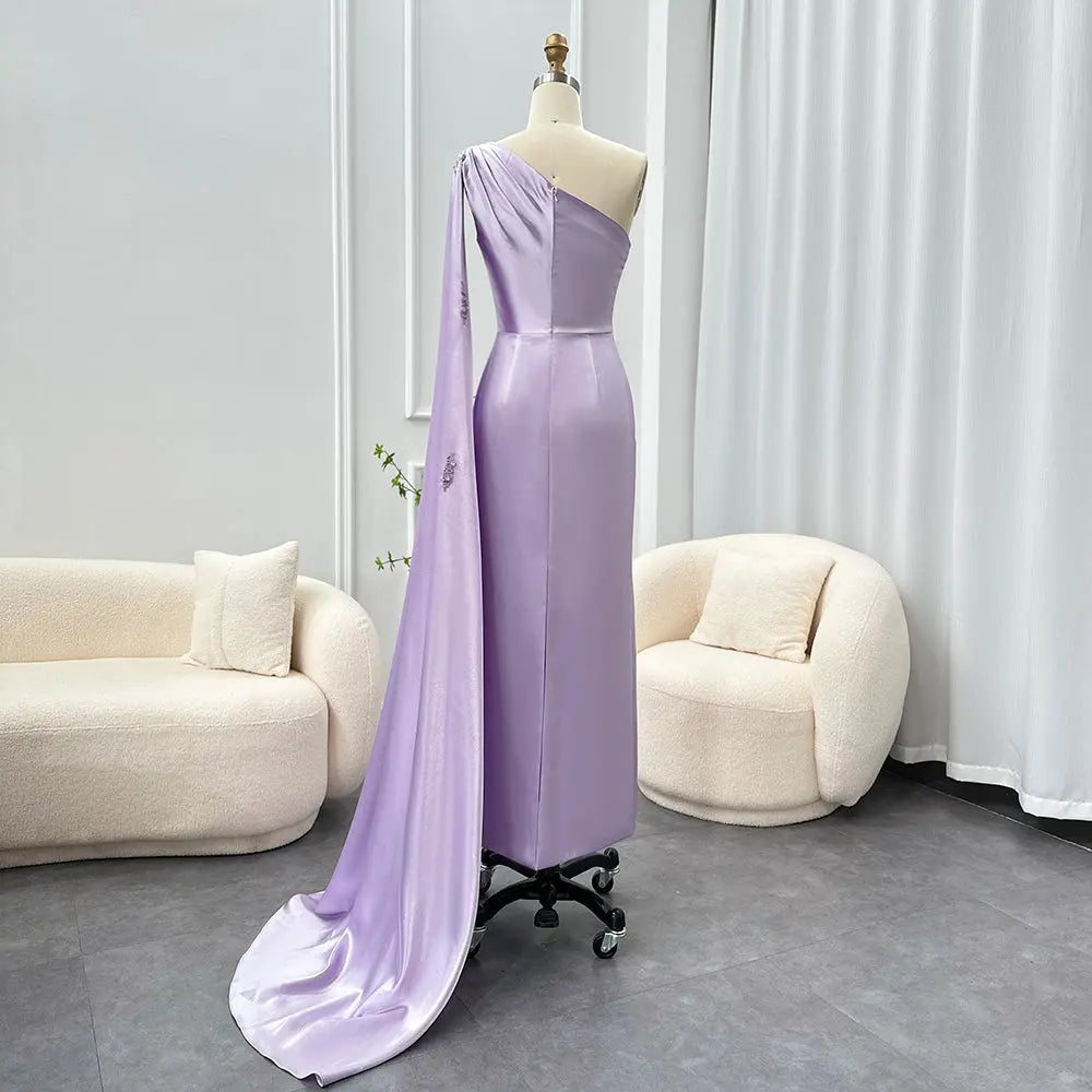 Arabic One Shoulder Lilac Evening Dresses with Cape SF545 - SHARONSAID Arabic One Shoulder Lilac Evening Dresses with Cape SF545 - SHARONSAID
