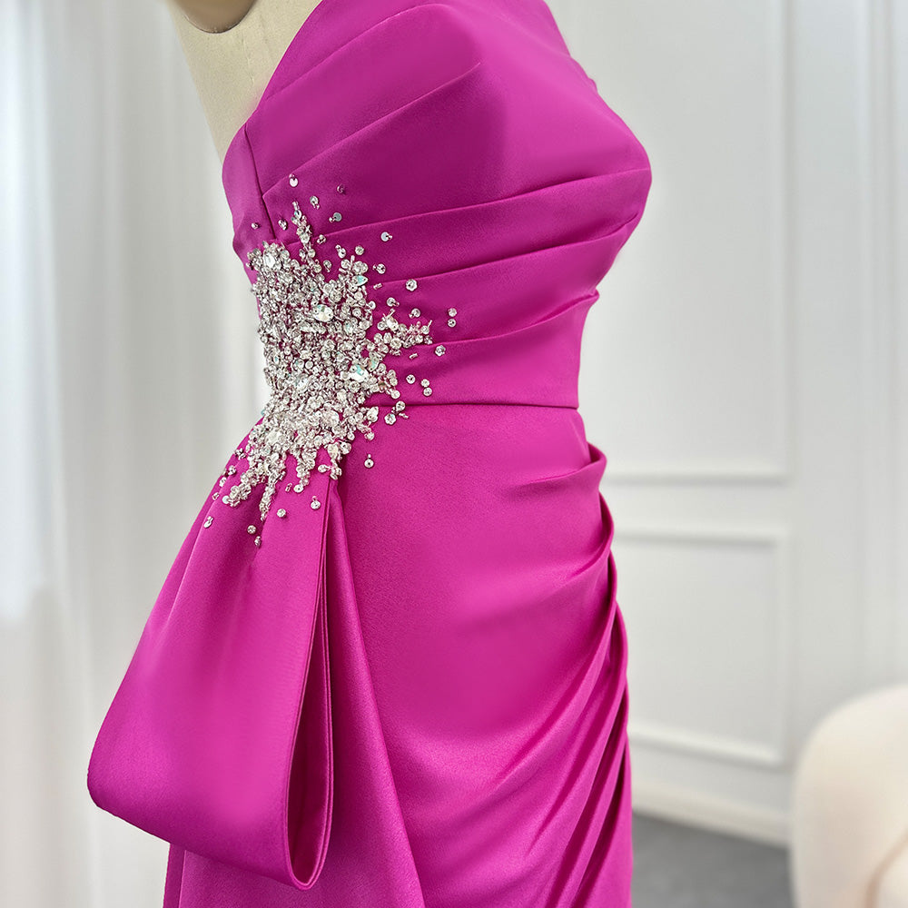 Dreamy Vow Elegant Mermaid Long Fuchsia Evening Dresses 2023 Arabic Overskirt Side Slit Women Wedding Formal Party Gowns 402