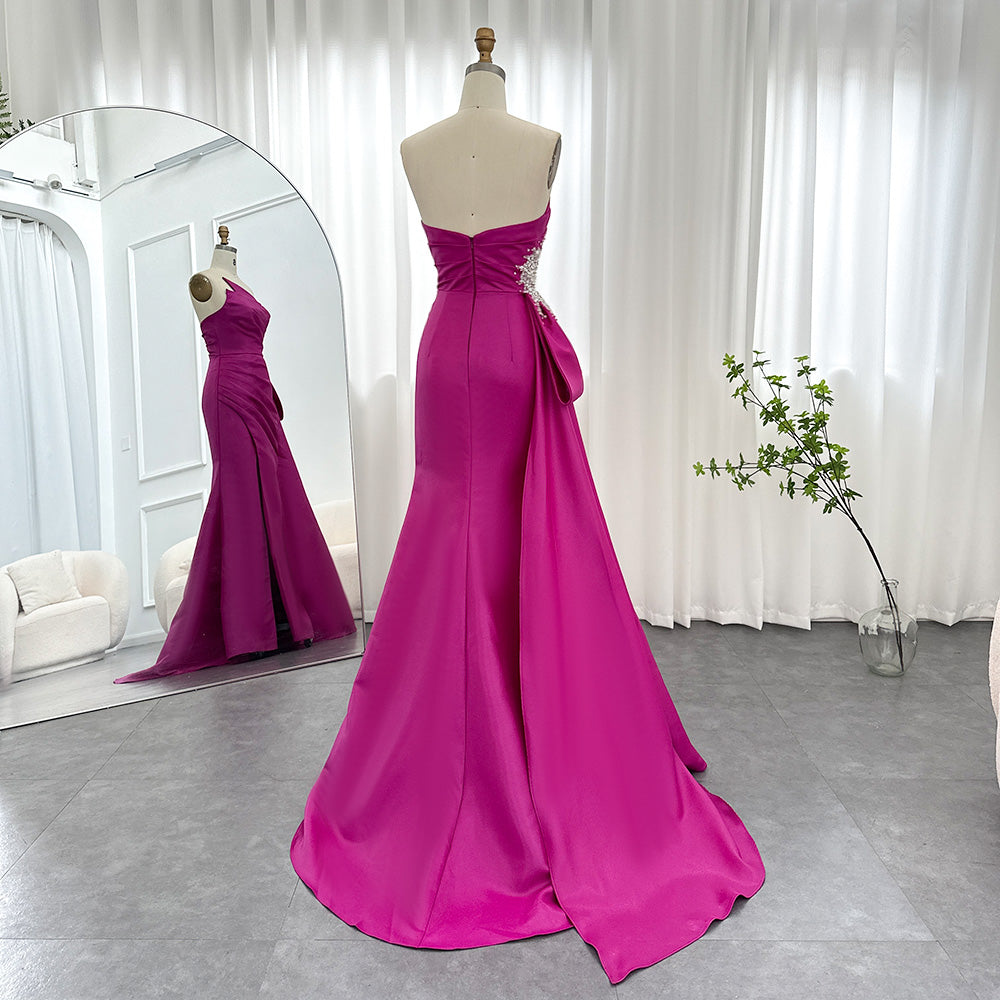 Elegant Mermaid Fuchsia Evening Dress with Overskirt Slit SS402 SHARONSAID