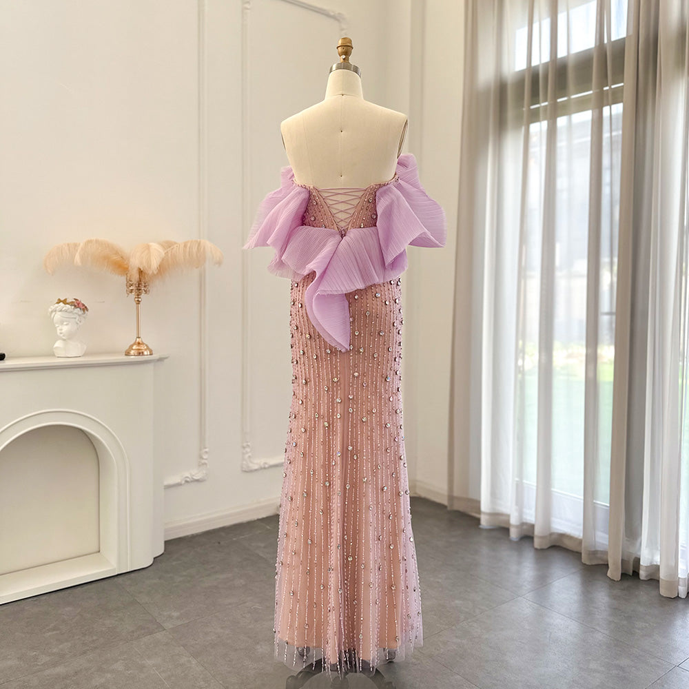Dreamy Vow Luxury Dubai Lilac Long Evening Dress for Women Wedding Party 2023 Elegant Off Shoulder Arabic Formal Prom Gown 327