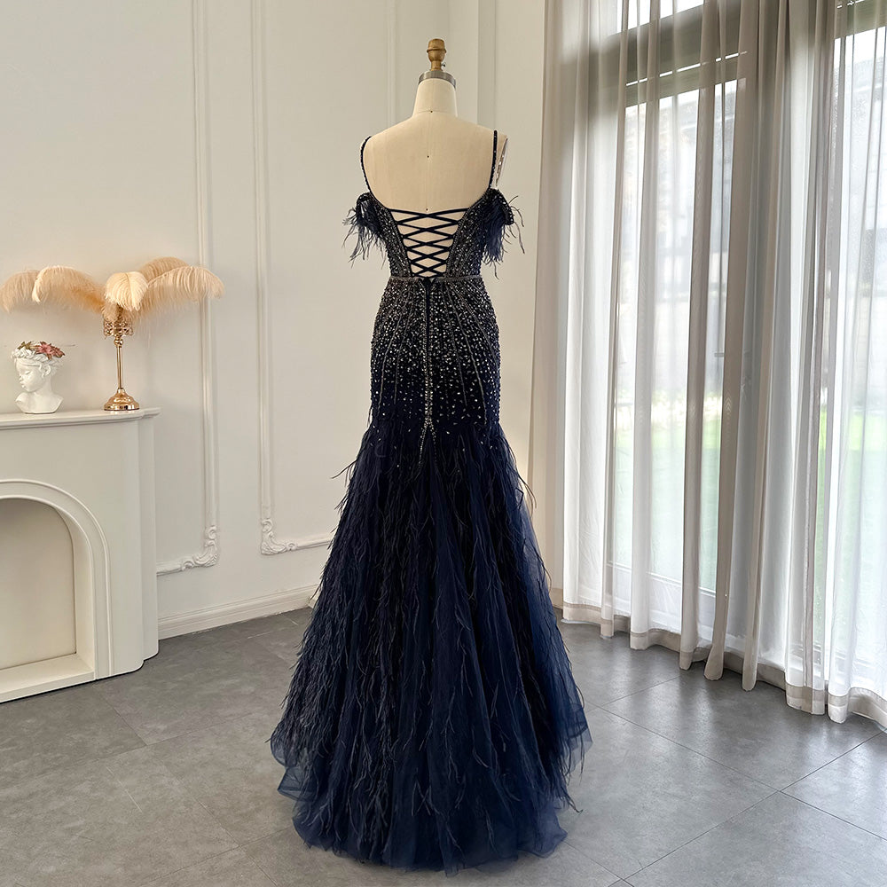 Dreamy Vow Luxury Feathers White Nude Prom Evening Dresses 2023 Elegant Burgundy Long Navy Blue Wedding Formal Party Gown 121