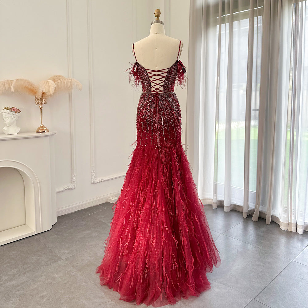 Dreamy Vow Luxury Feathers White Nude Prom Evening Dresses 2023 Elegant Burgundy Long Navy Blue Wedding Formal Party Gown 121