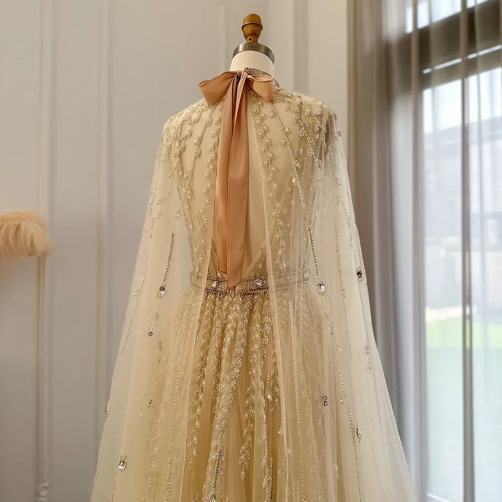 Luxury Beaded Evening Dress with Cape Sleeve SS495 - SHARONSAID Luxury Beaded Evening Dress with Cape Sleeve SS495 - SHARONSAID