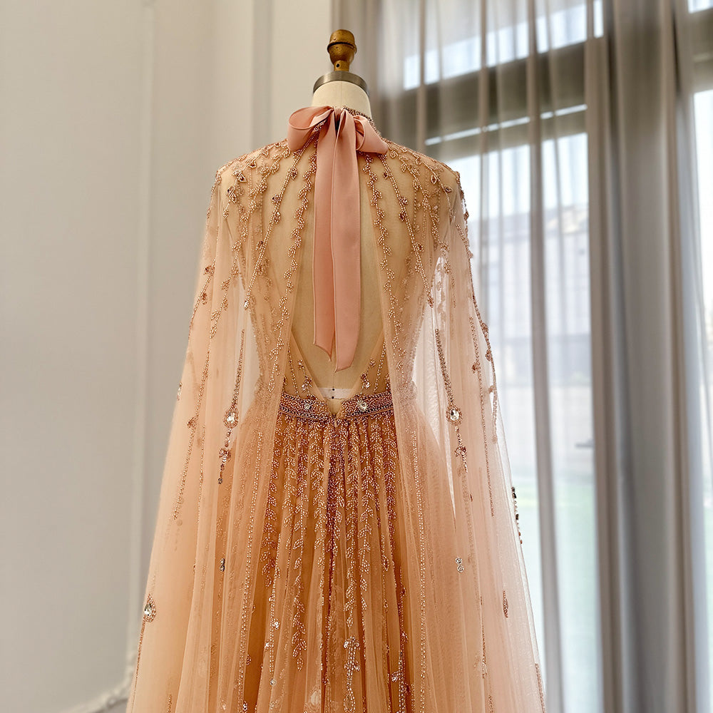 Dreamy Vow Luxury Dubai Evening Dress with Cape Sleeve 2023 Elegant Long Arabic Formal Dresses for Women Wedding Party 495
