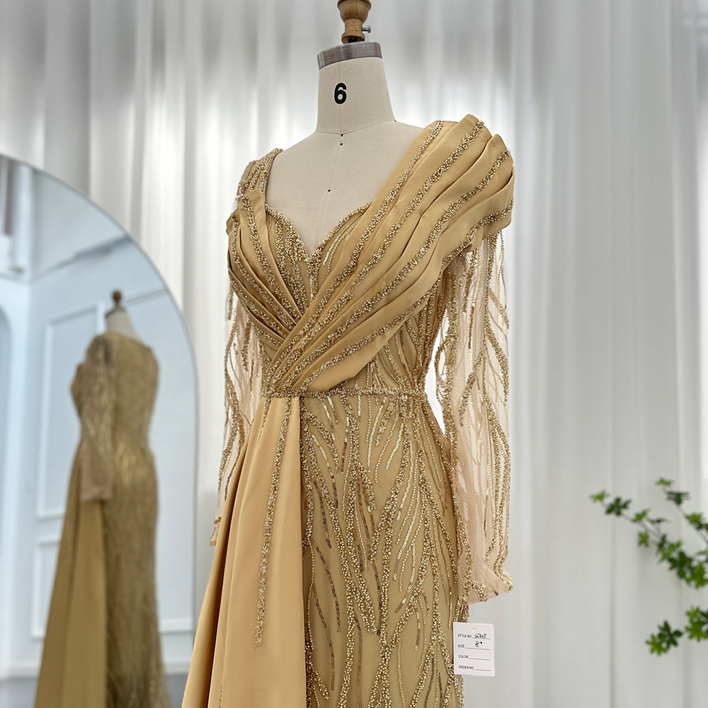 Dreamy Vow Emerald Green Luxury Dubai Evening Dress for Women Wedding Mermaid Overskirt Gold Arabic Formal Party Gowns 425