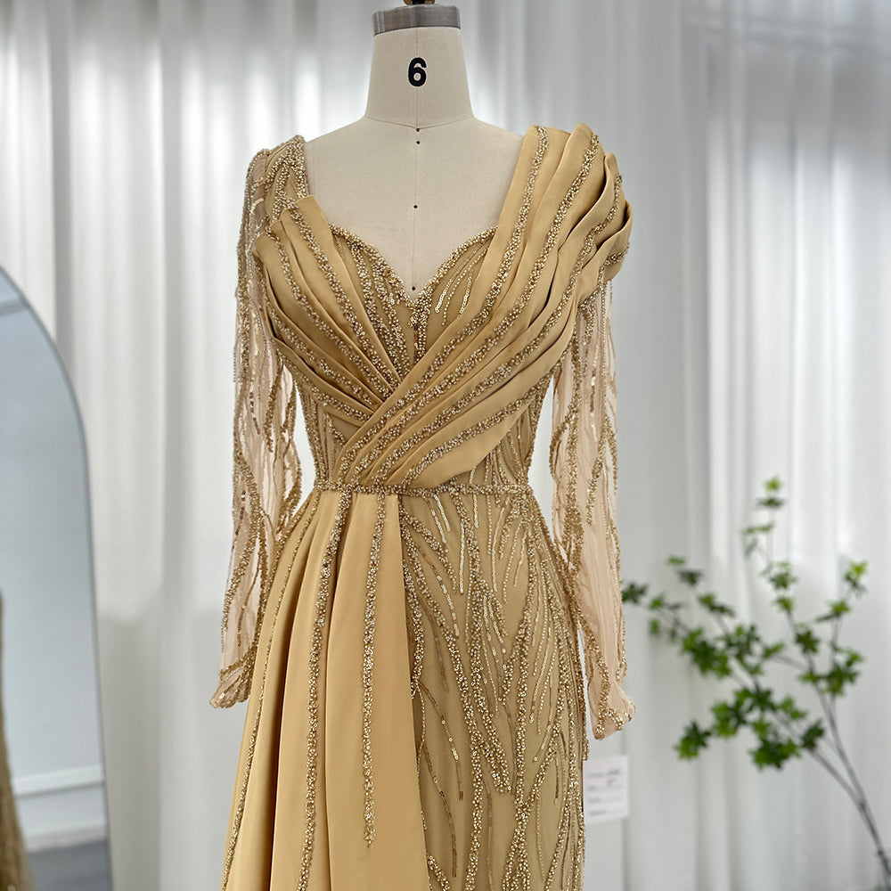 Dreamy Vow Emerald Green Luxury Dubai Evening Dress for Women Wedding Mermaid Overskirt Gold Arabic Formal Party Gowns 425
