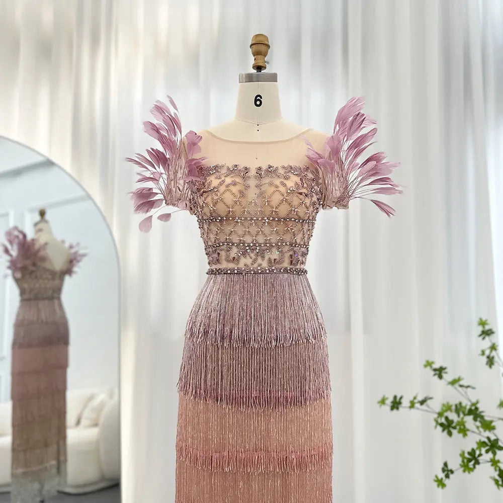 Luxury Feathers Tassel Lilac Evening Dress SS379 Luxury Feathers Tassel Lilac Evening Dress SS379