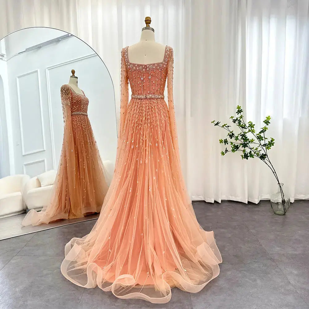 Luxury Square Neck Evening Dress with Cape Sleeves SS494 Luxury Square Neck Evening Dress with Cape Sleeves SS494