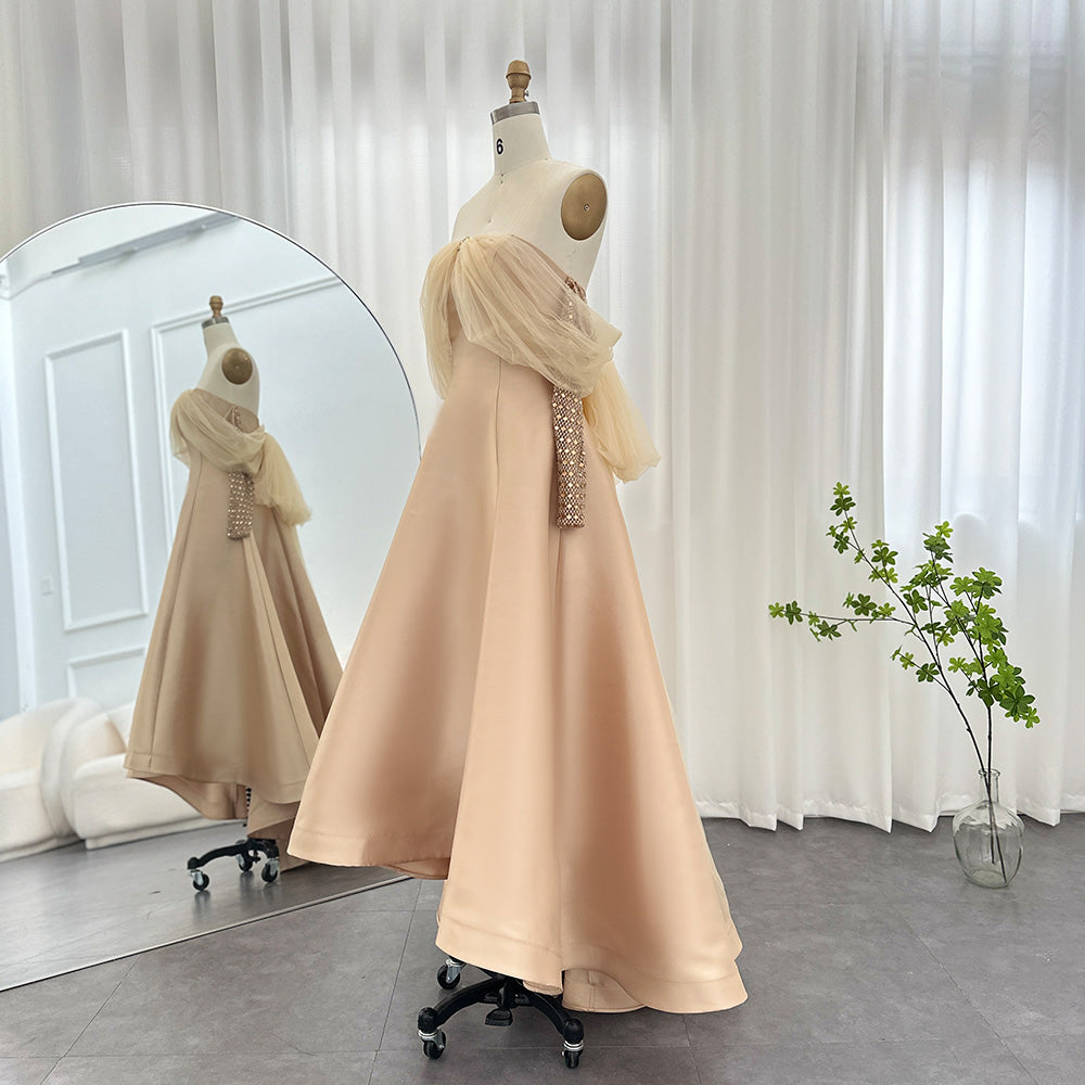 Dreamy Vow Sage Green Crystal Luxury Dubai Evening Dresses for Women Wedding Party Gold Black Long Sleeve Gala Prom Dress 362