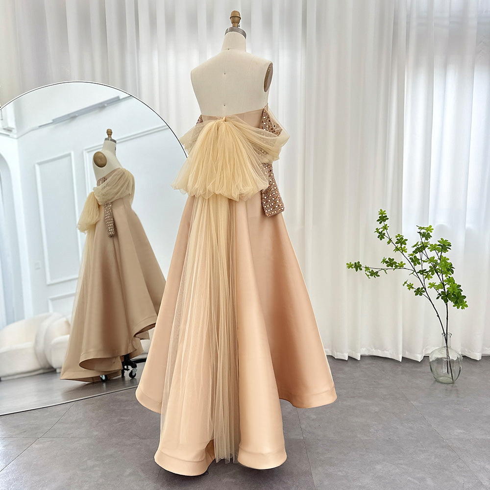 Dreamy Vow Sage Green Crystal Luxury Dubai Evening Dresses for Women Wedding Party Gold Black Long Sleeve Gala Prom Dress 362