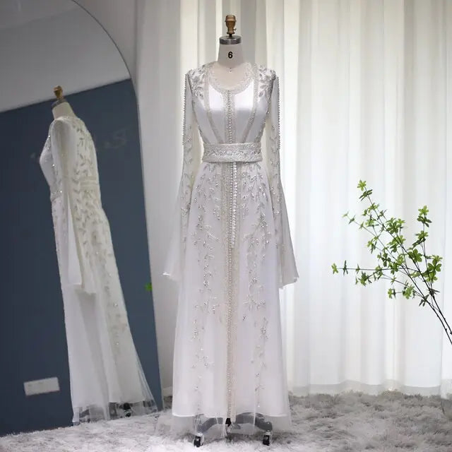 Luxury Moroccan Kaftan Ivory Long Sleeve Evening Dress SS439 Luxury Moroccan Kaftan Ivory Long Sleeve Evening Dress SS439