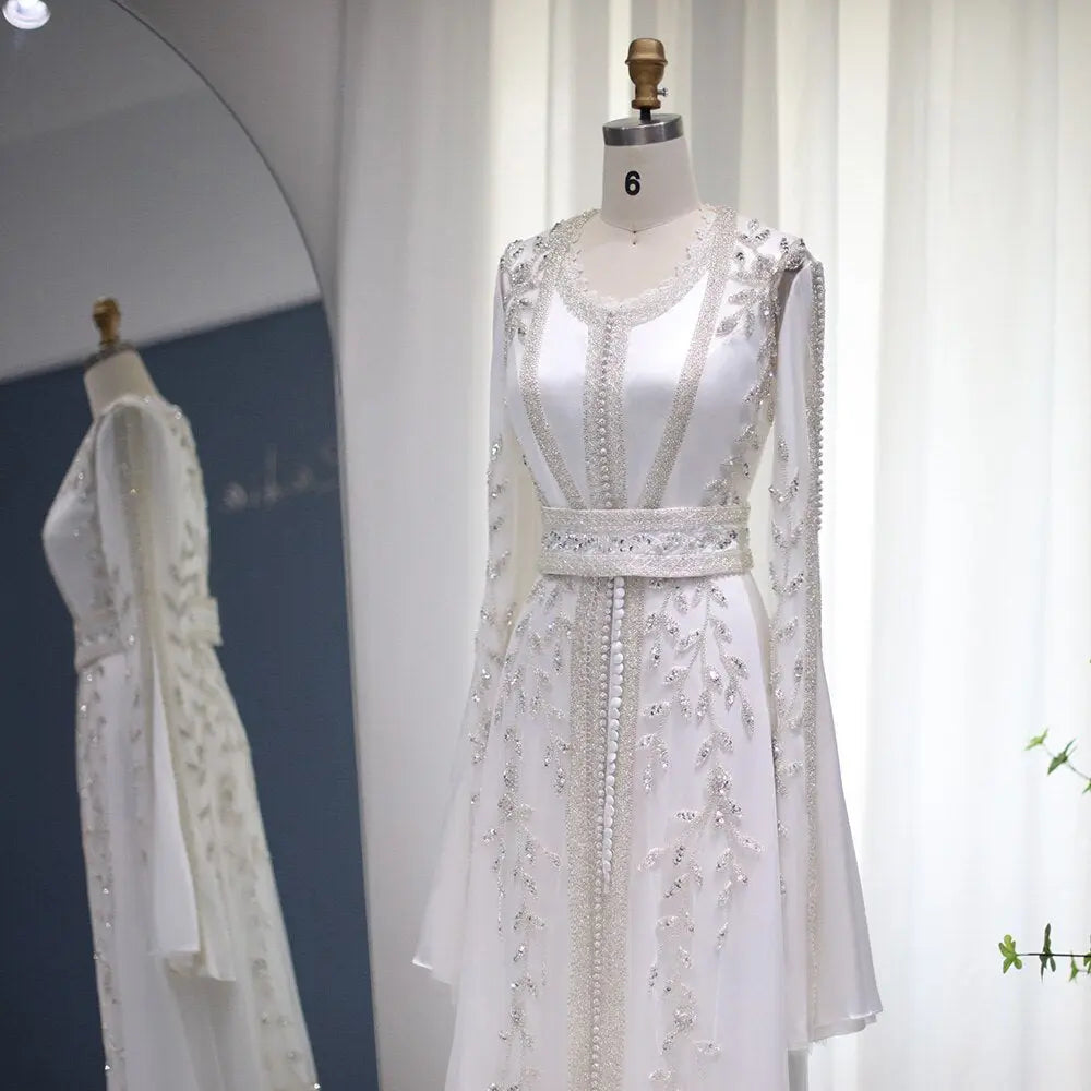 Luxury Moroccan Kaftan Ivory Long Sleeve Evening Dress SS439 Luxury Moroccan Kaftan Ivory Long Sleeve Evening Dress SS439