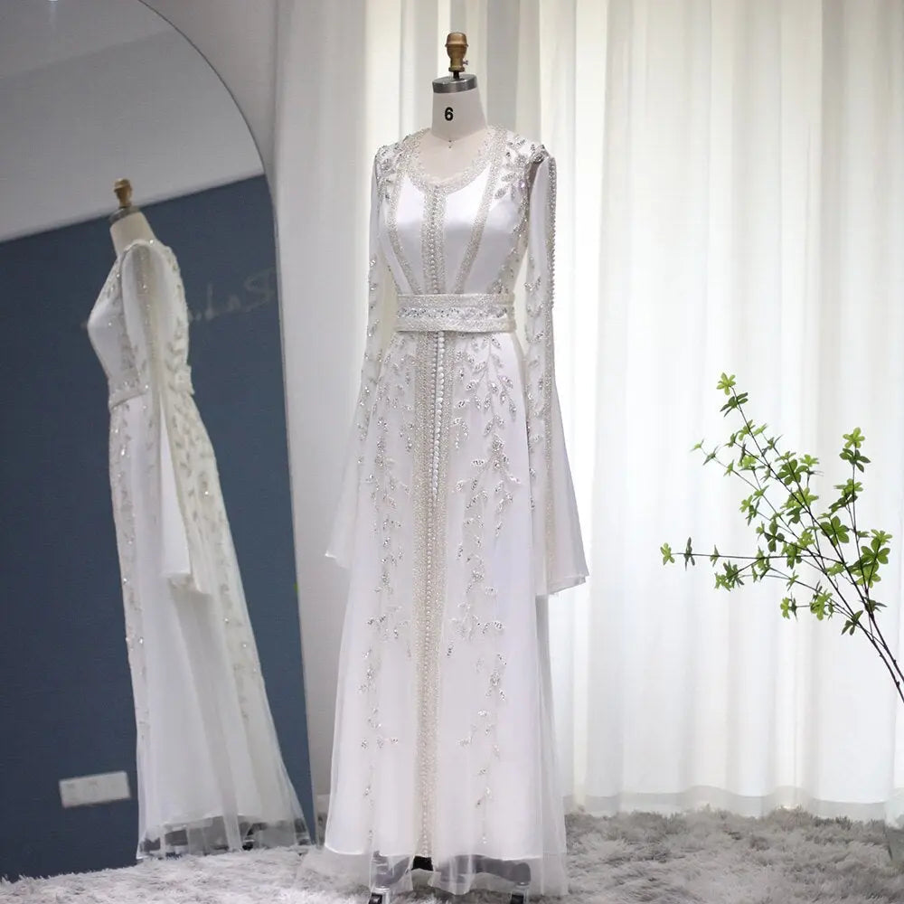 formal moroccan dress Green Tulle Moroccan Kaftan Evening Dresses with Cape Dubai Arabic Mus Siaoryne