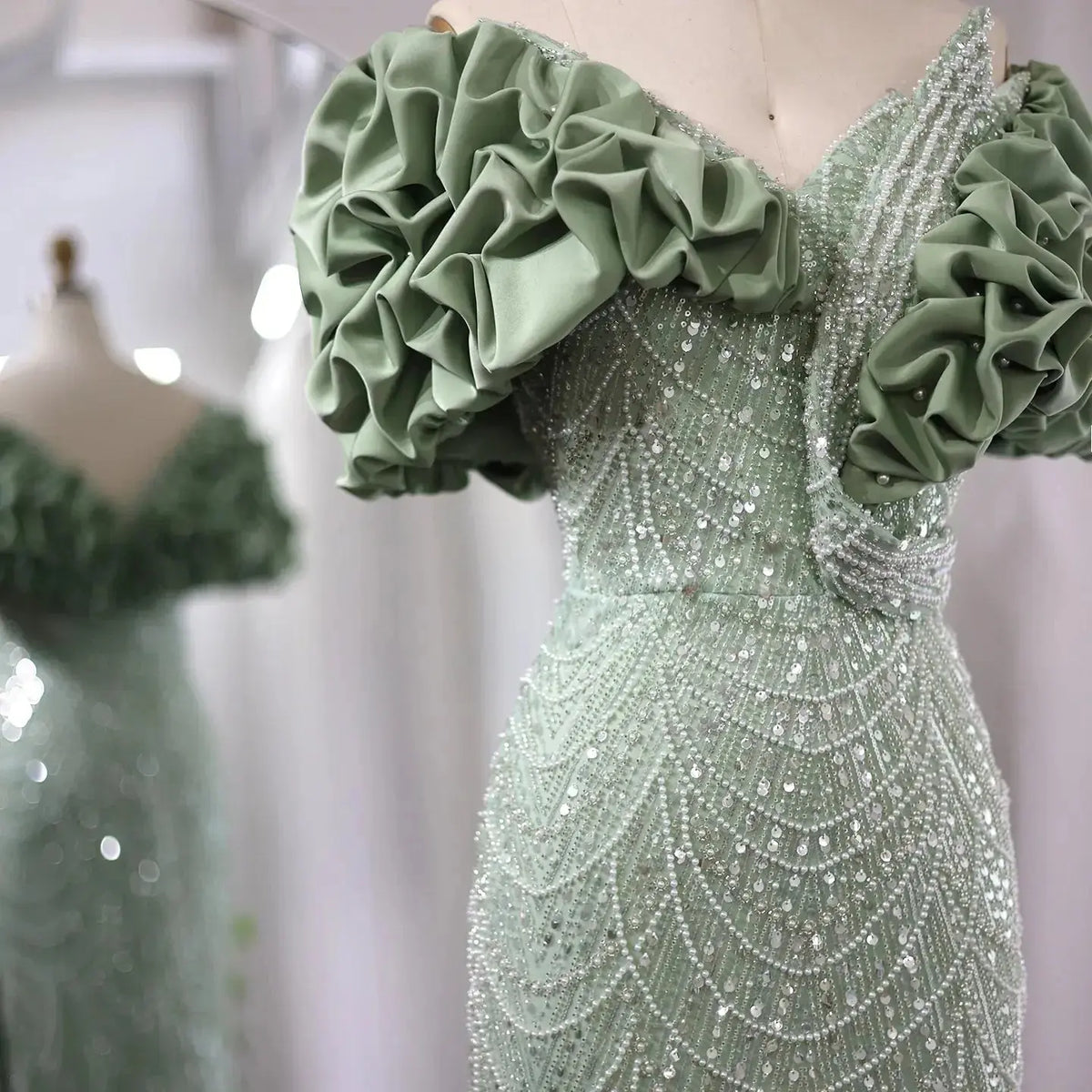 Elegant Off Shoulder Mermaid Sage Green Slit Evening Dress SS288 - SHARONSAID Elegant Off Shoulder Mermaid Sage Green Slit Evening Dress SS288 - SHARONSAID
