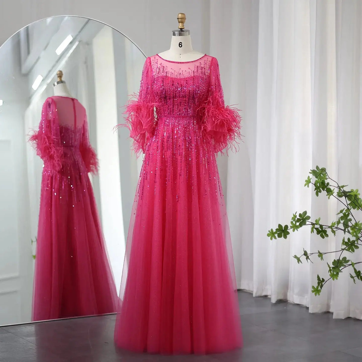 half black half pink dress Split UV Pink Sparkly Jewel Holo on Wearer's Right and Black Mystique on Wearer's Left Circle Cut Gown W/v Neckline & Long Sleeves