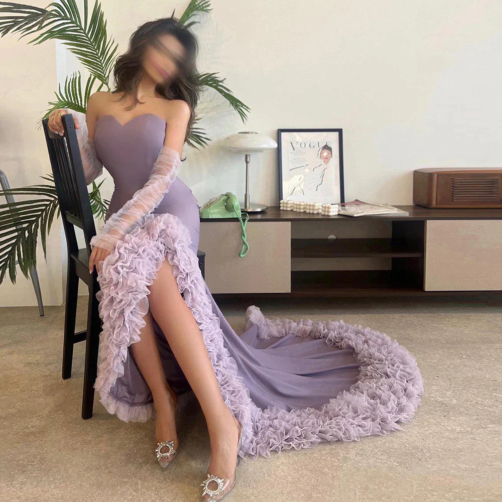 Dreamy Vow Lilac Ruffles Mermaid Arabic Dubai Evening Dresses for Woman Wedding Party 2023 Elegant Long Formal Gowns F004